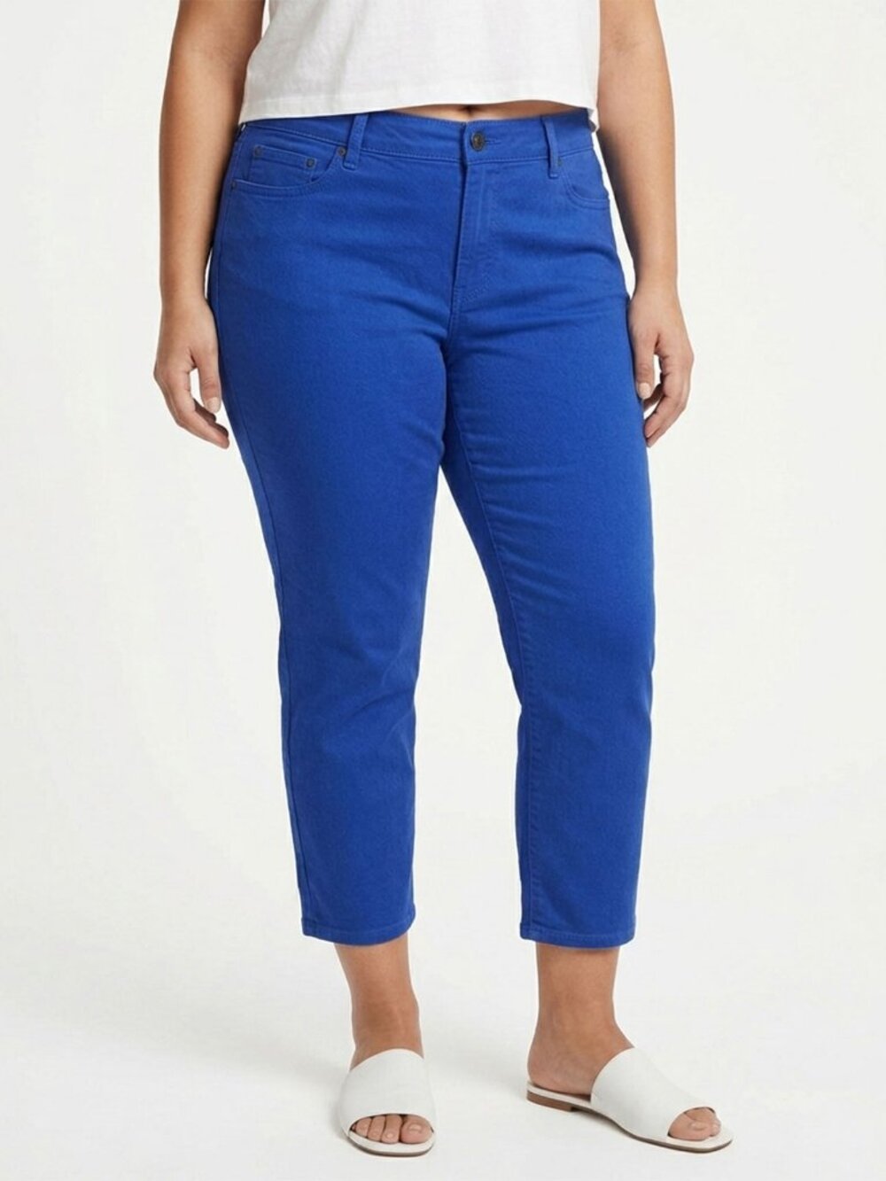 DKNY Jeans Royal Blue Cropped Straight Leg Pants Size 14 Bright Cobalt Stretch